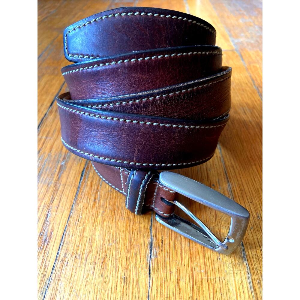 ALLEN EDMONDS Distressed Brown Leather Belt w/Stitch Accent sz 52